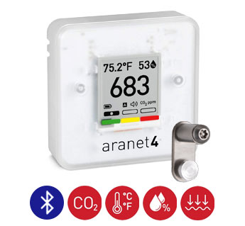 Image of the Aranet4 Home CO2 Bluetooth monitor with mount bracket